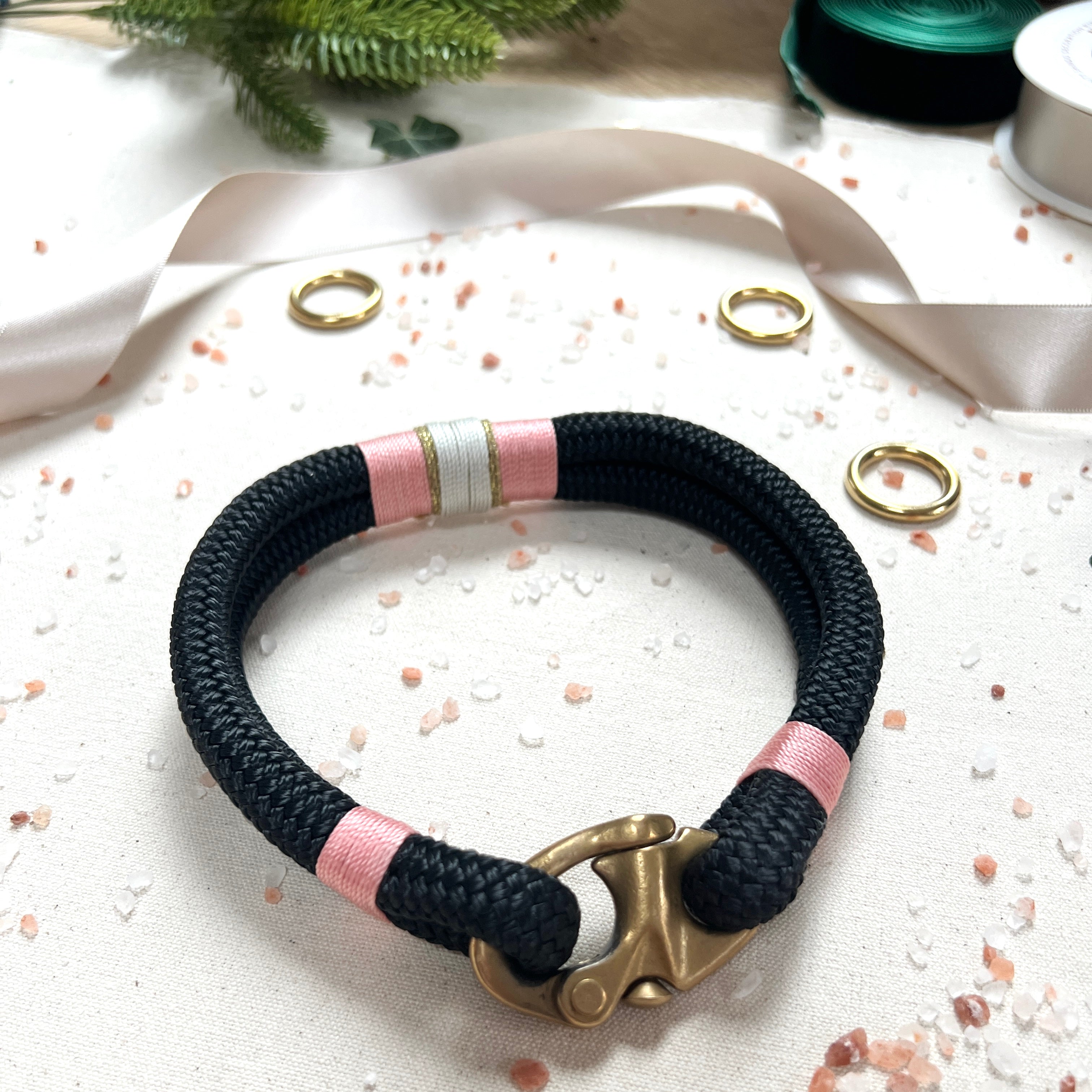 Luxury Rope Dog Collar - Sugar Mouse